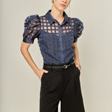 Short Sleeve Organza Grid Blouse