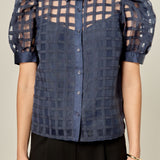Short Sleeve Organza Grid Blouse