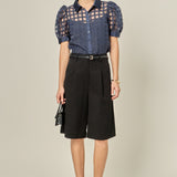 Short Sleeve Organza Grid Blouse