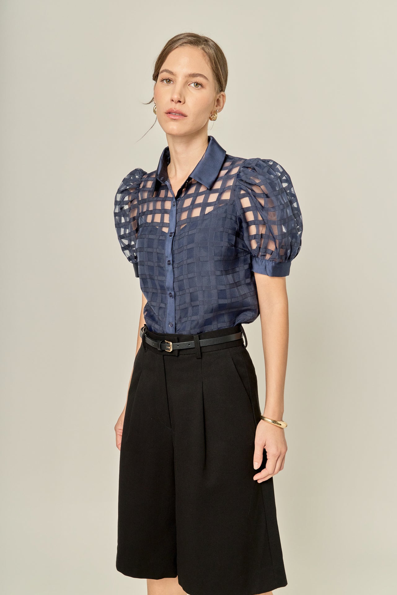 Short Sleeve Organza Grid Blouse – English Factory