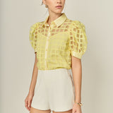 Short Sleeve Organza Grid Blouse