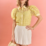 Short Sleeve Organza Grid Blouse