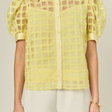 Short Sleeve Organza Grid Blouse