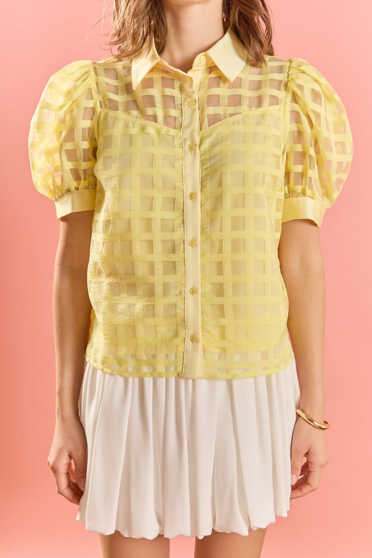 Short Sleeve Organza Grid Blouse – English Factory