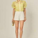 Short Sleeve Organza Grid Blouse