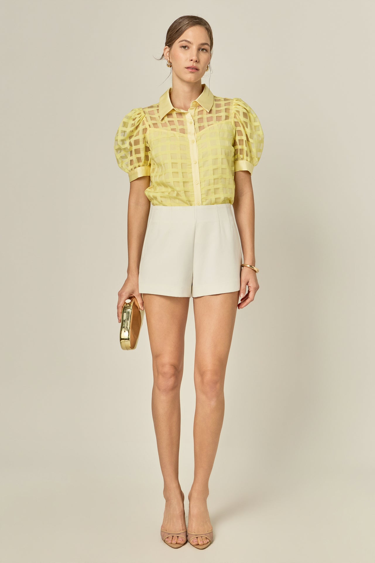 Short Sleeve Organza Grid Blouse