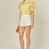 Short Sleeve Organza Grid Blouse