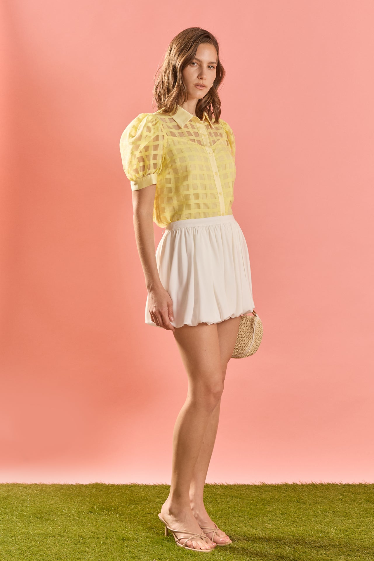 Short Sleeve Organza Grid Blouse – English Factory