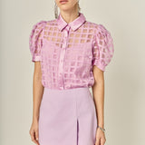 Short Sleeve Organza Grid Blouse
