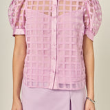 Short Sleeve Organza Grid Blouse