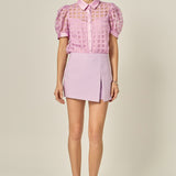 Short Sleeve Organza Grid Blouse