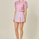 Short Sleeve Organza Grid Blouse