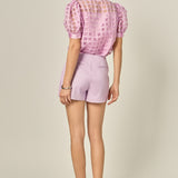 Short Sleeve Organza Grid Blouse