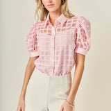 Short Sleeve Organza Grid Blouse