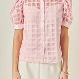 Short Sleeve Organza Grid Blouse