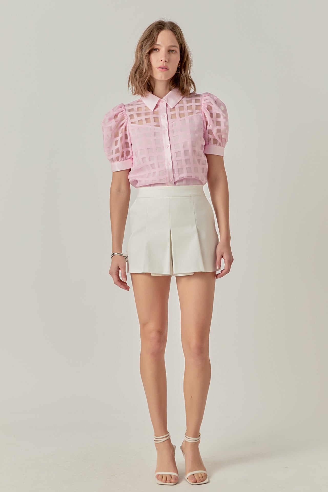 Short Sleeve Organza Grid Blouse – English Factory