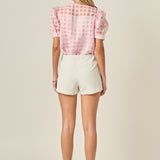 Short Sleeve Organza Grid Blouse