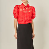 Short Sleeve Organza Grid Blouse