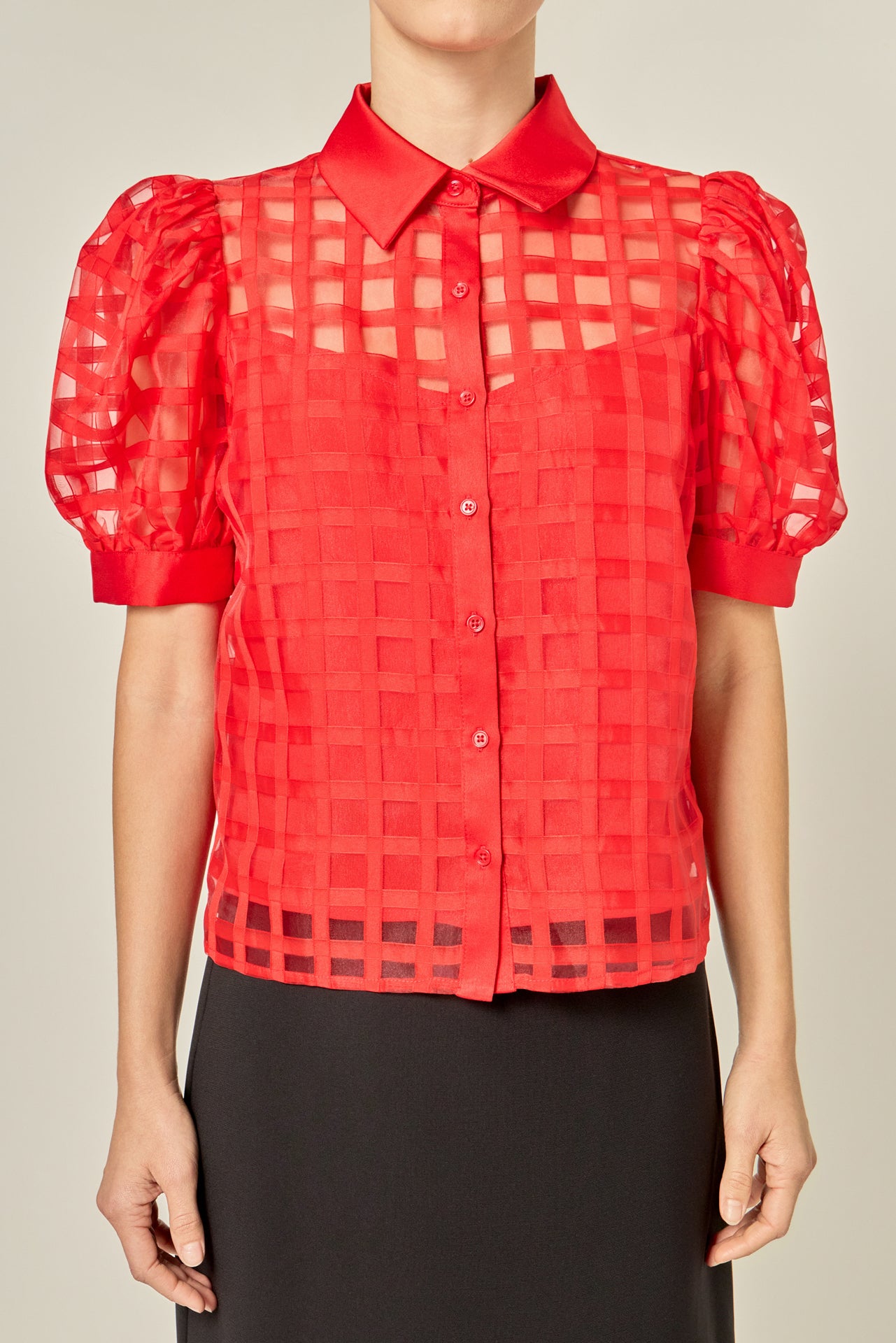 Short Sleeve Organza Grid Blouse – English Factory