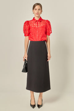 Short Sleeve Organza Grid Blouse