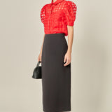 Short Sleeve Organza Grid Blouse