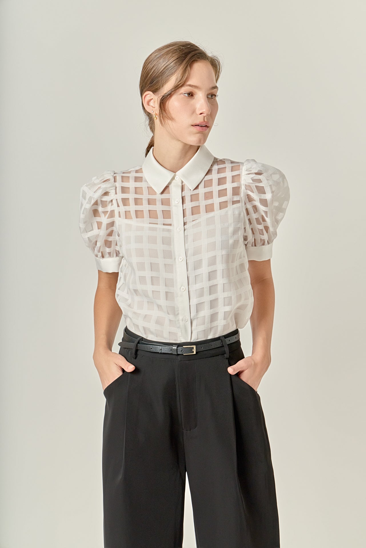 Short Sleeve Organza Grid Blouse – English Factory