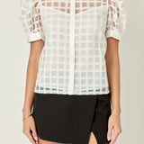 Short Sleeve Organza Grid Blouse