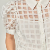 Short Sleeve Organza Grid Blouse