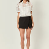 Short Sleeve Organza Grid Blouse