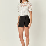 Short Sleeve Organza Grid Blouse