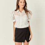 Short Sleeve Organza Grid Blouse