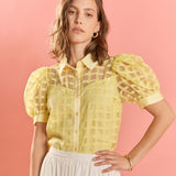 Short Sleeve Organza Grid Blouse