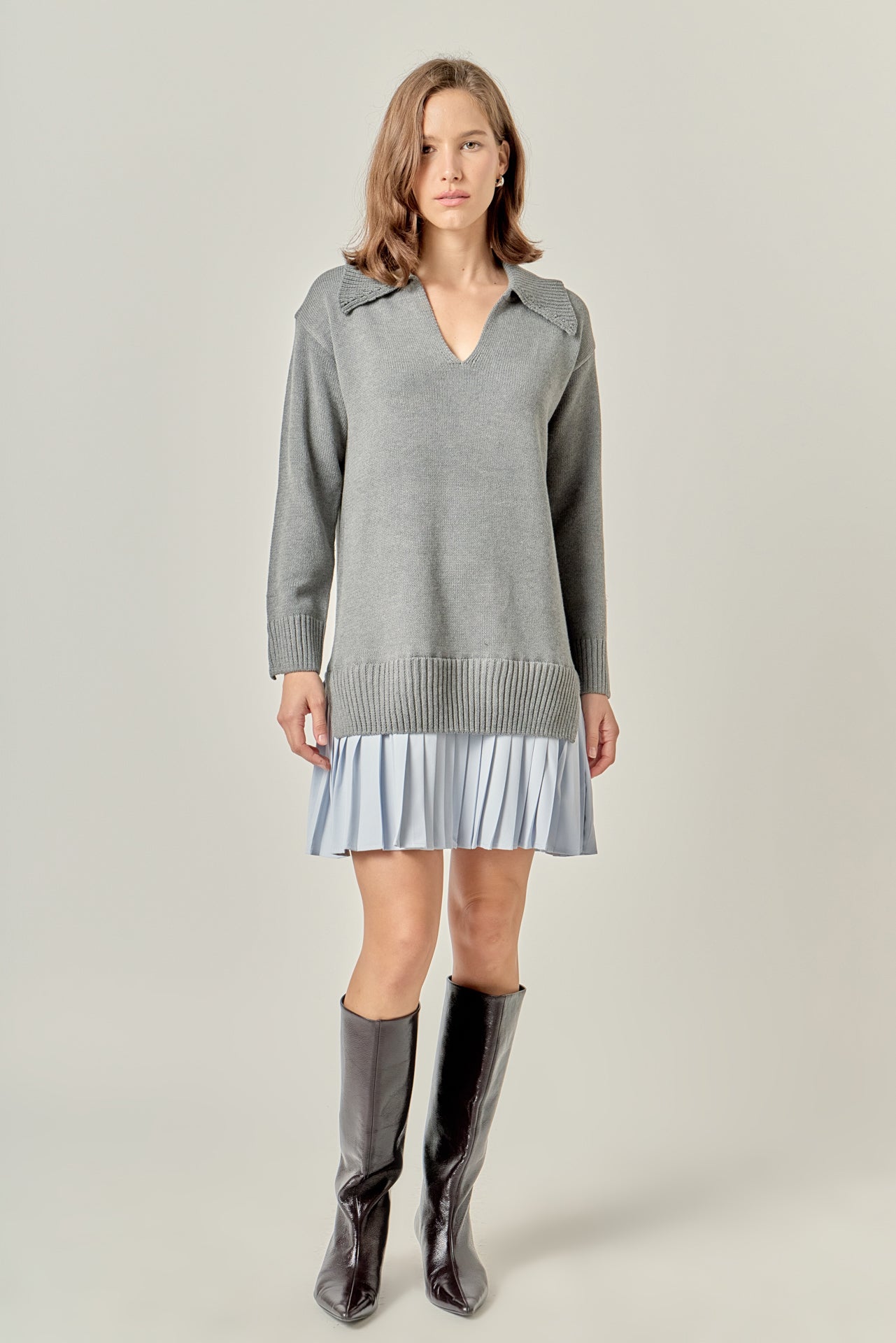 english factory Layered Sweater Dress GREY/POWDER BLUE Online