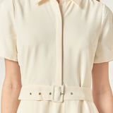 Short-Sleeve Pleated Midi Dress