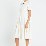 Short-Sleeve Pleated Midi Dress