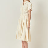 Short-Sleeve Pleated Midi Dress