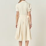 Short-Sleeve Pleated Midi Dress