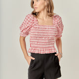 Gingham Contrast Bow Top