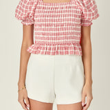 Gingham Contrast Bow Top