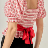 Gingham Contrast Bow Top