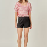 Gingham Contrast Bow Top
