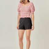 Gingham Contrast Bow Top
