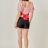Gingham Contrast Bow Top