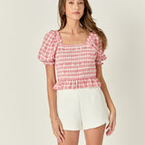 Gingham Contrast Bow Top