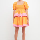 Colorblock Smocked Tiered Mini Dress