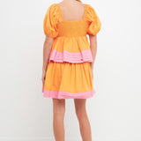 Colorblock Smocked Tiered Mini Dress