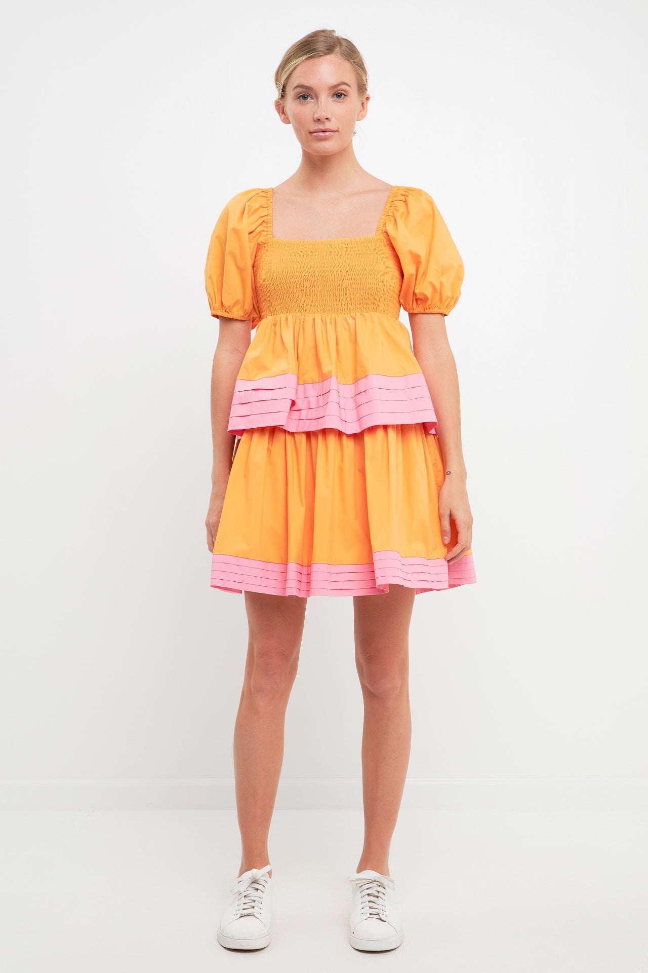 Colorblock Smocked Tiered Mini Dress
