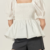 Bow Puff Sleeve Peplum Top