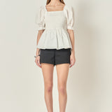 Bow Puff Sleeve Peplum Top