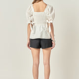 Bow Puff Sleeve Peplum Top